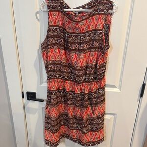 Speed Control Sleeveless Mini Dress in Red and Brown Tribal Print